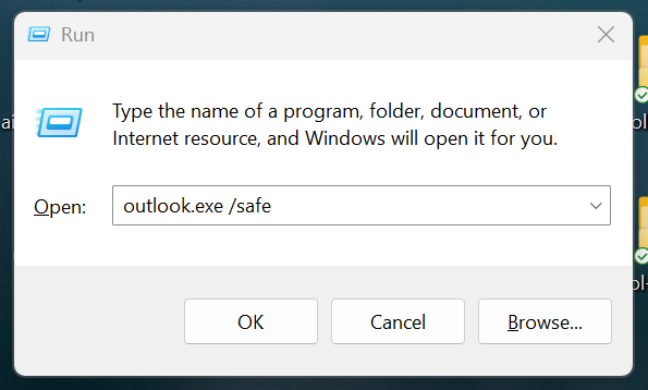 image of how to start outlook in safe mode