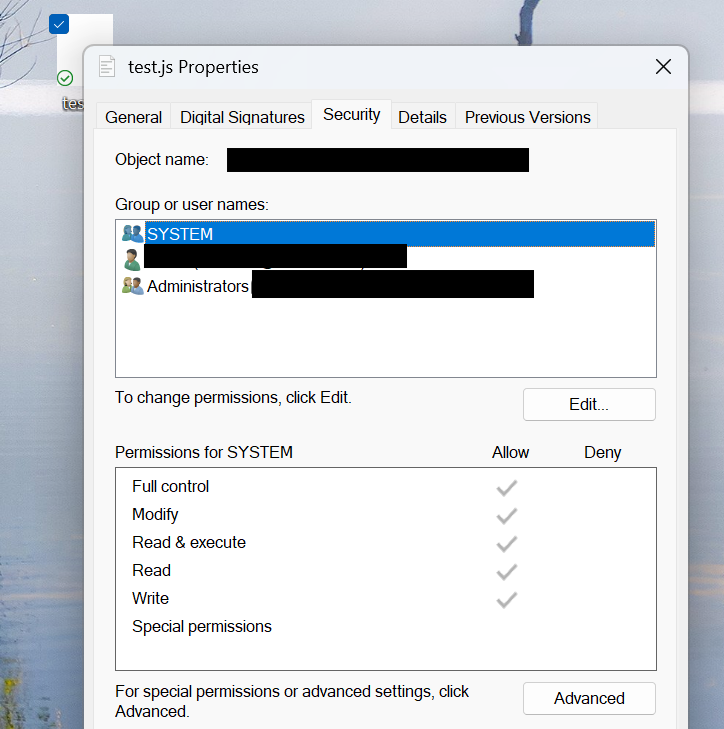 security permissions edit