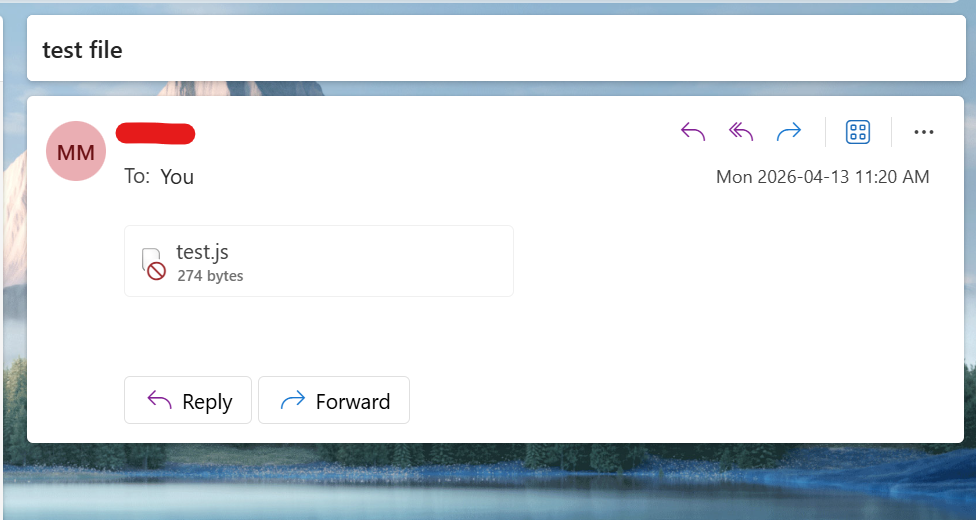 Outlook blocked attachment showing disabled file icon in new Outlook version